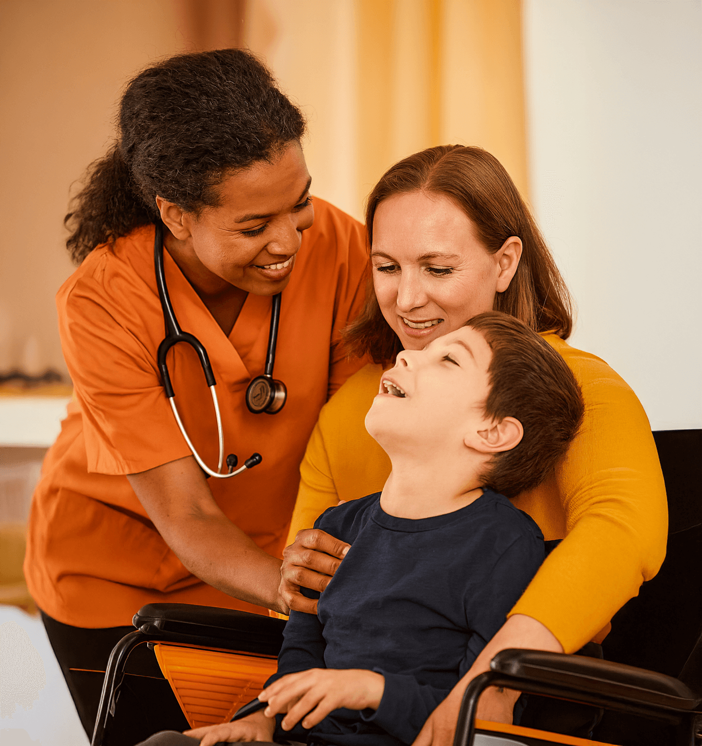 Nurse helping a child in a wheelchair